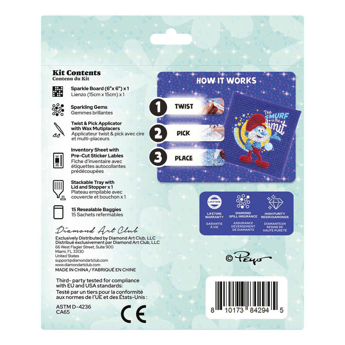 Diamond Painting Papa Smurf Space Adventure - Easy Gem™ Sparkle Board 6" x 6" (15cm x 15cm) / Round with 6 Colors including 6 Iridescent Diamonds / 760