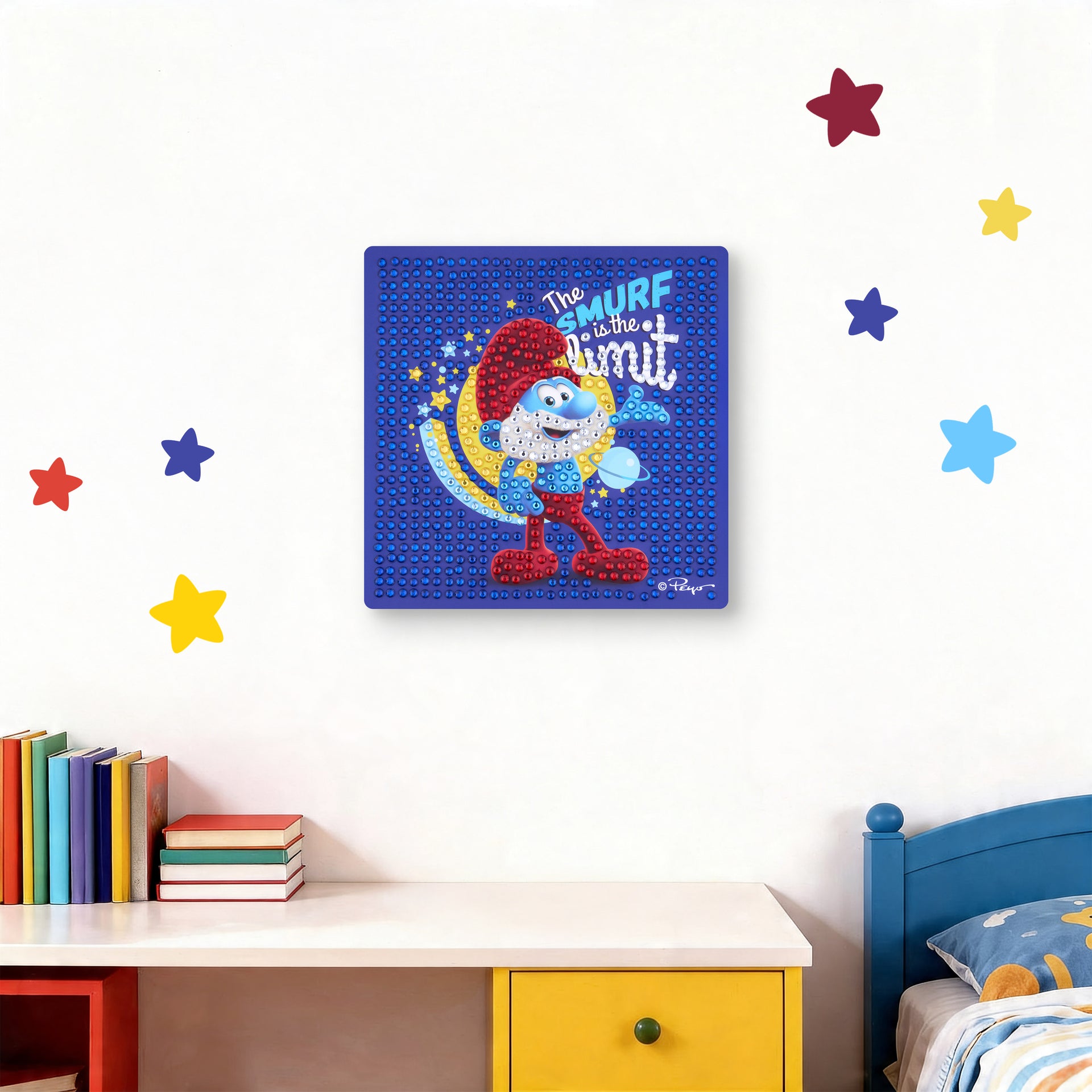 Diamond Painting Papa Smurf Space Adventure - Easy Gem™ Sparkle Board 6" x 6" (15cm x 15cm) / Round with 6 Colors including 6 Iridescent Diamonds / 760
