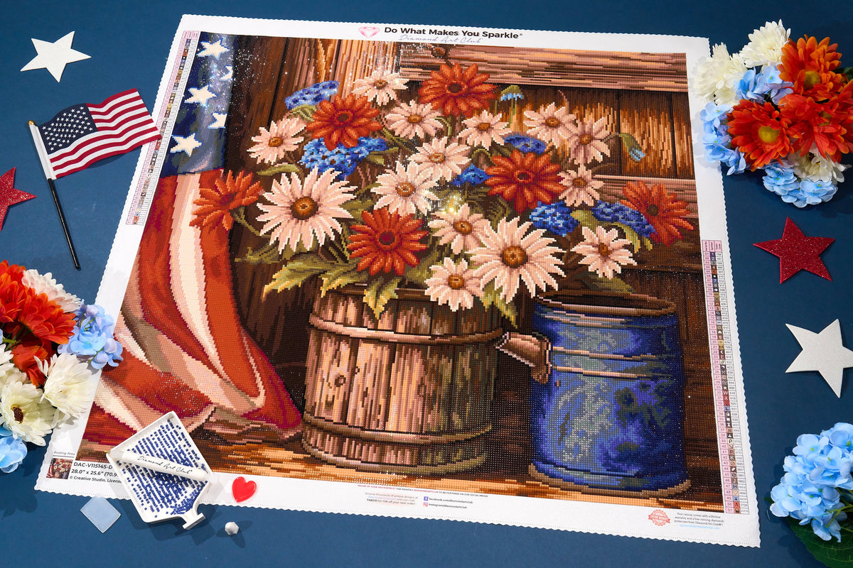 Diamond Painting Patriotic Arrangement 28" x 25.6" (70.9cm x 65cm) / Square with 51 Colors including 3 ABs and 2 Fairy Dust Diamonds / 74,385