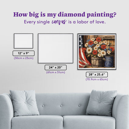 Diamond Painting Patriotic Arrangement 28" x 25.6" (70.9cm x 65cm) / Square with 51 Colors including 3 ABs and 2 Fairy Dust Diamonds / 74,385