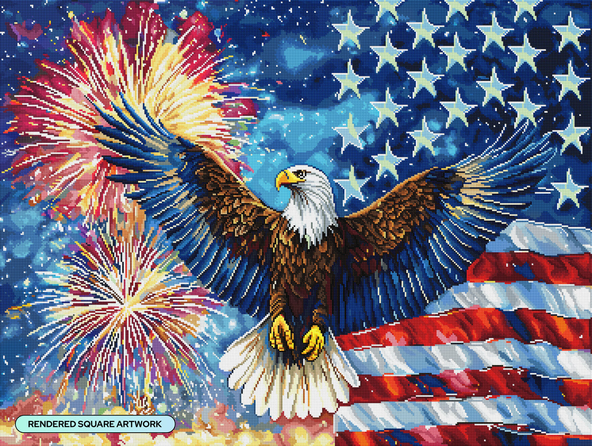 Diamond Painting Patriotic Eagle 36.6" x 27.6" (92.8cm x 69.9cm) / Square with 54 Colors including 2 ABs and 5 Fairy Dust Diamonds / 104,813