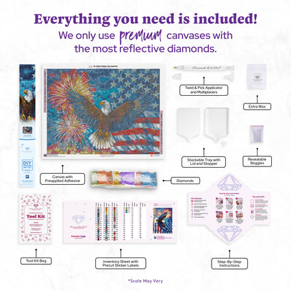 Diamond Painting Patriotic Eagle 36.6" x 27.6" (92.8cm x 69.9cm) / Square with 54 Colors including 2 ABs and 5 Fairy Dust Diamonds / 104,813
