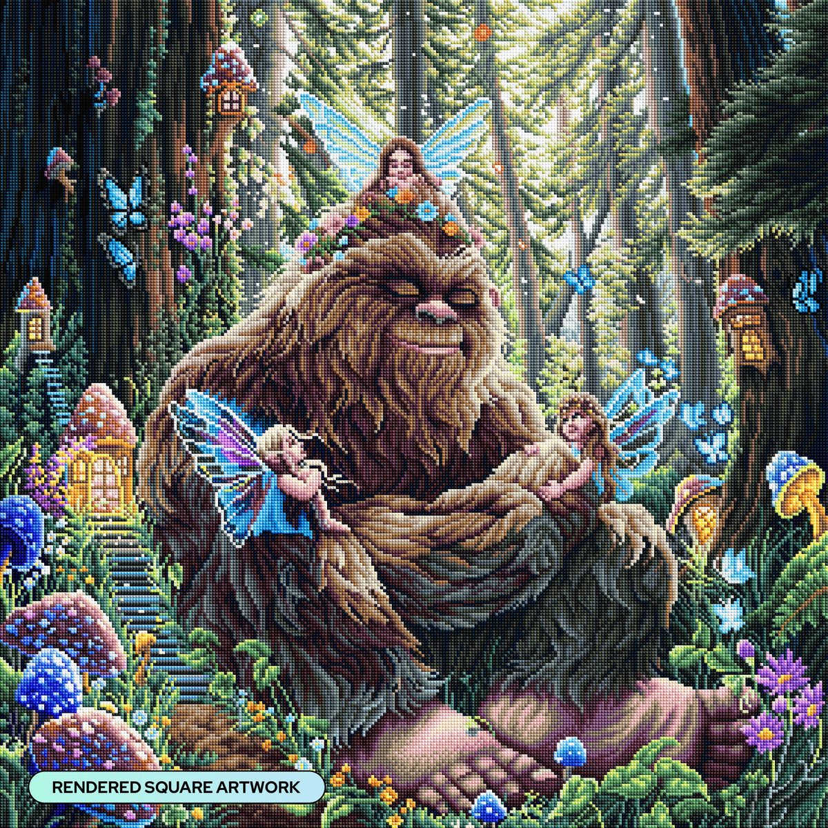 Diamond Painting Peaceful Bigfoot 27.6" x 27.6" (69.9cm x 69.9cm) / Square with 63 Colors including 1 AB and 3 Fairy Dust Diamonds / 78,961