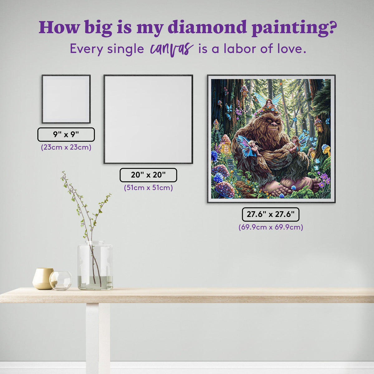 Diamond Painting Peaceful Bigfoot 27.6" x 27.6" (69.9cm x 69.9cm) / Square with 63 Colors including 1 AB and 3 Fairy Dust Diamonds / 78,961