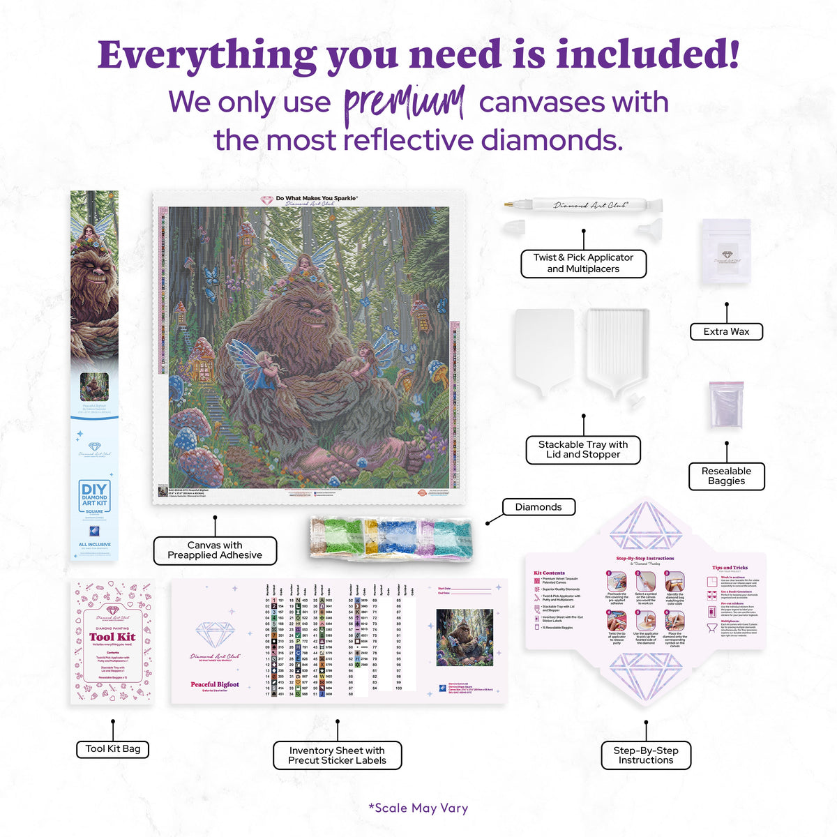 Diamond Painting Peaceful Bigfoot 27.6" x 27.6" (69.9cm x 69.9cm) / Square with 63 Colors including 1 AB and 3 Fairy Dust Diamonds / 78,961