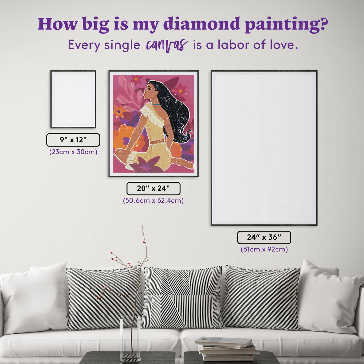 Diamond Painting Peaceful Pocahontas 20" x 24" (50.6cm x 62.4cm) / Round with 34 Colors including 1 AB and 3 Fairy Dust Diamonds / 40,664