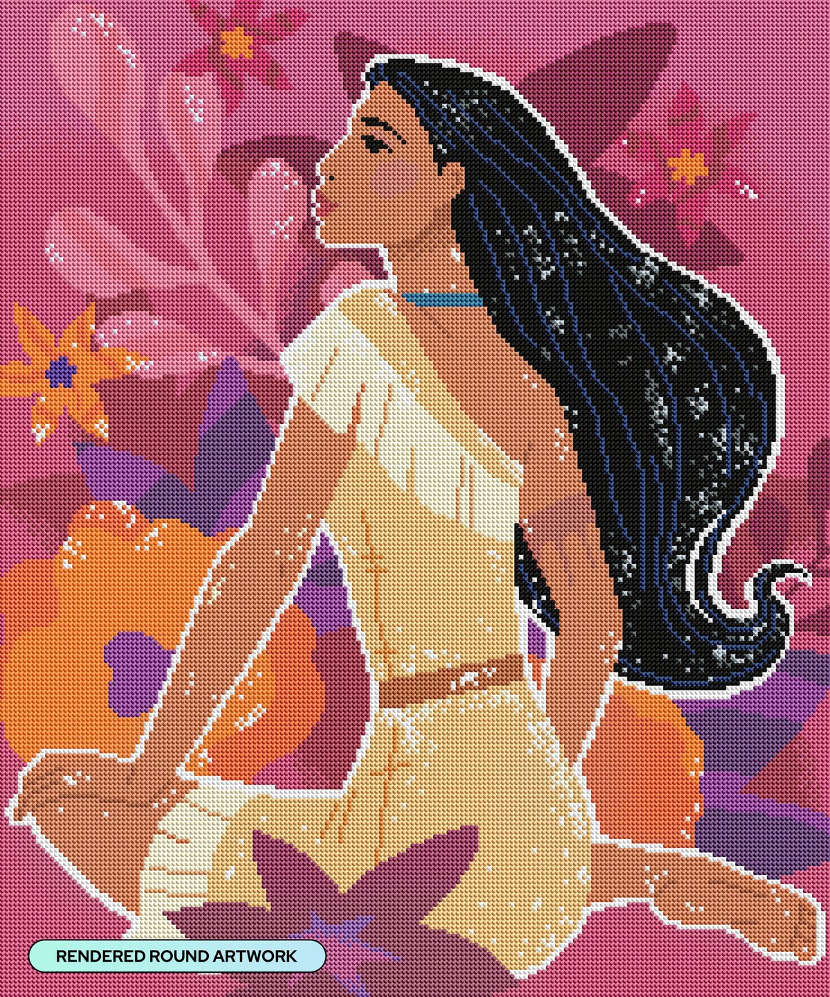 Diamond Painting Peaceful Pocahontas 20" x 24" (50.6cm x 62.4cm) / Round with 34 Colors including 1 AB and 3 Fairy Dust Diamonds / 40,664