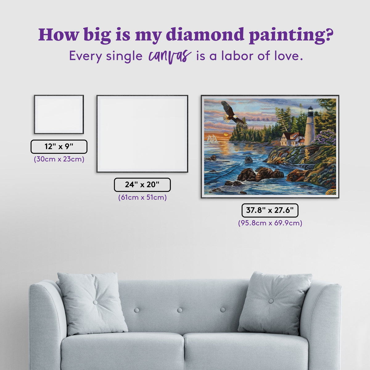 Diamond Painting Peaceful Waters 37.8" x 27.6" (95.8cm x 69.9cm) / Square with 65 Colors including 2 ABs and 5 Fairy Dust Diamonds / 108,185