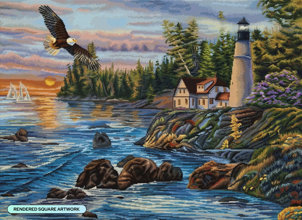 Diamond Painting Peaceful Waters 37.8" x 27.6" (95.8cm x 69.9cm) / Square with 65 Colors including 2 ABs and 5 Fairy Dust Diamonds / 108,185