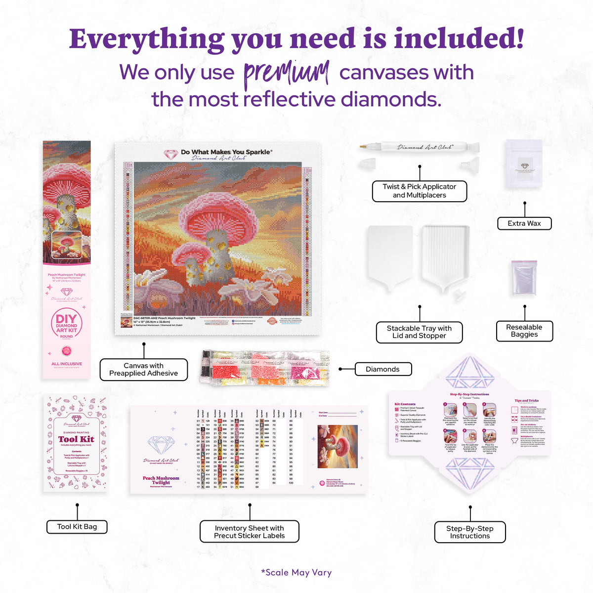 Diamond Painting Peach Mushroom Twilight 14" x 13" (35.9cm x 32.8cm) / Round with 58 Colors including 2 ABs and 2 Fairy Dust Diamonds / 14,976