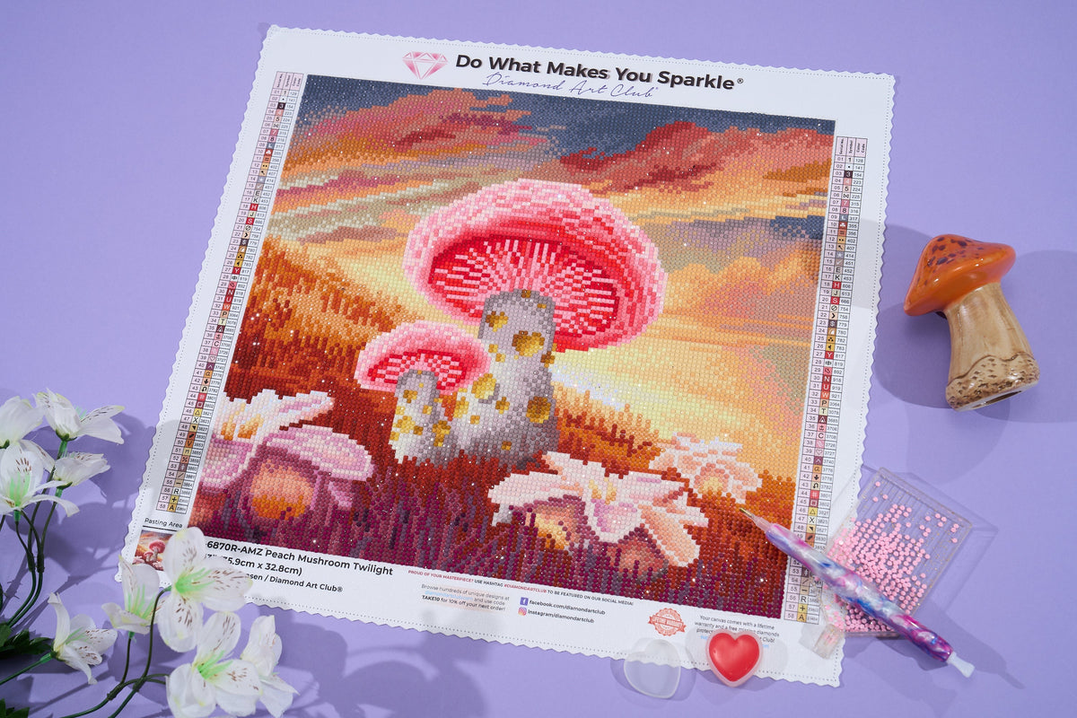 Diamond Painting Peach Mushroom Twilight 14" x 13" (35.9cm x 32.8cm) / Round with 58 Colors including 2 ABs and 2 Fairy Dust Diamonds / 14,976