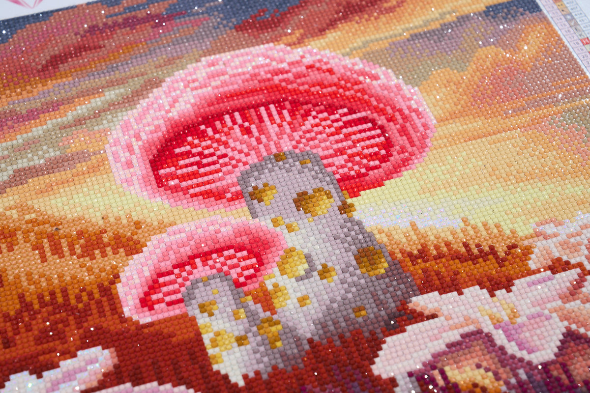 Diamond Painting Peach Mushroom Twilight 14" x 13" (35.9cm x 32.8cm) / Round with 58 Colors including 2 ABs and 2 Fairy Dust Diamonds / 14,976