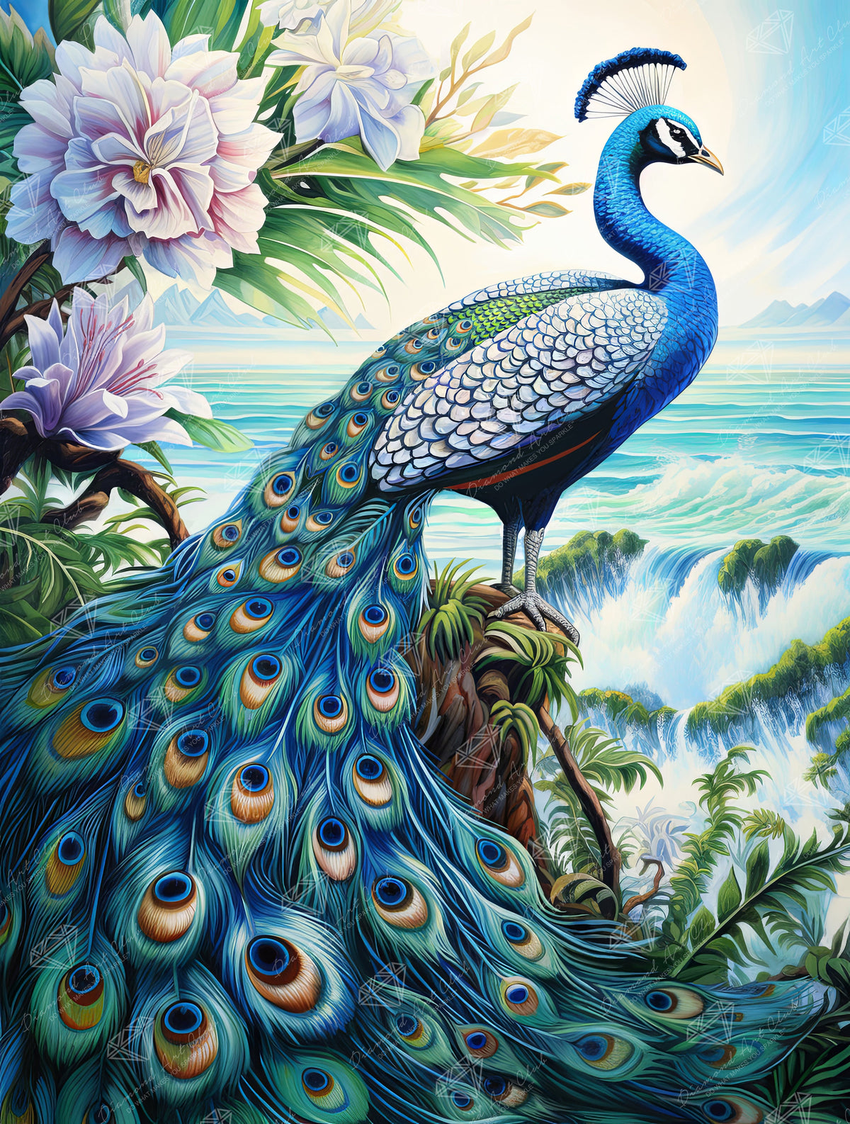 Diamond Painting Peacock in Blue 22" x 29" (55.8cm x 73.7cm) / Square with 73 Colors including 3 ABs and 1 Fairy Dust Diamond / 66,304