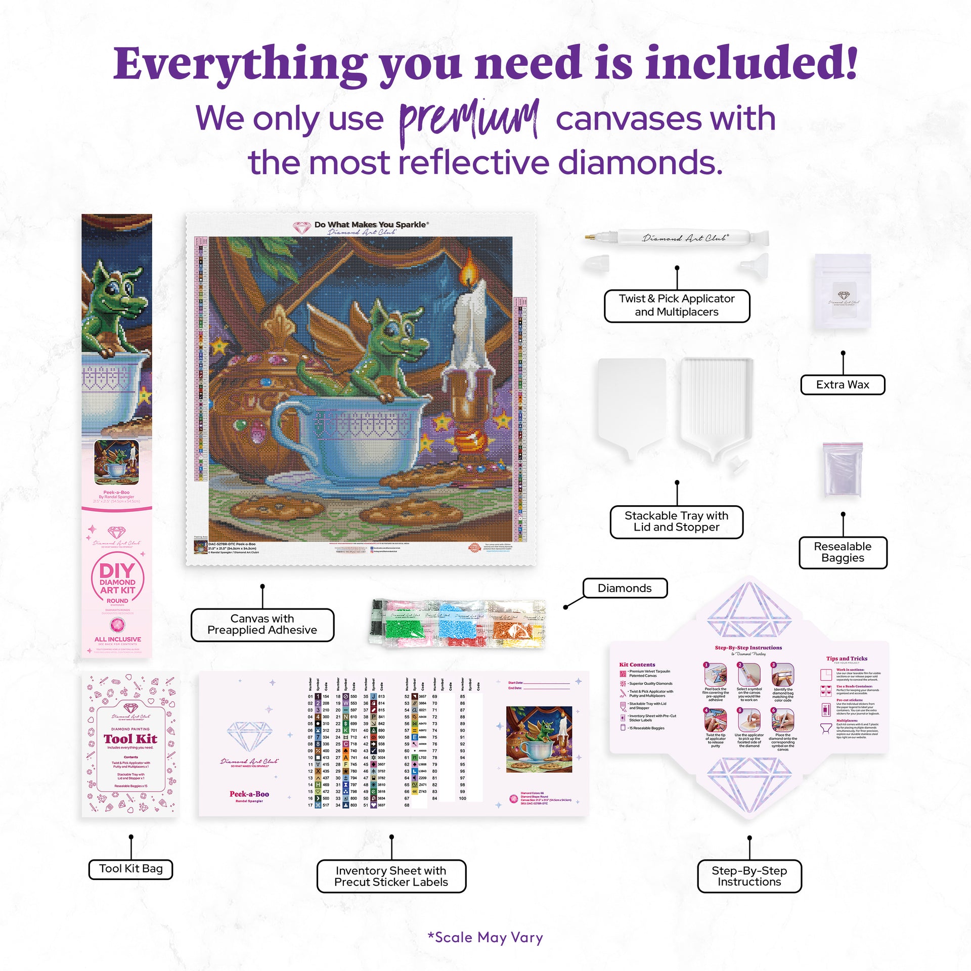 Diamond Painting Peek-a-Boo 21.5" x 21.5" (54.5cm x 54.5cm) / Round with 66 Colors including 6 ABs and 3 Iridescent Diamonds and 3 Fairy Dust Diamonds / 39,204