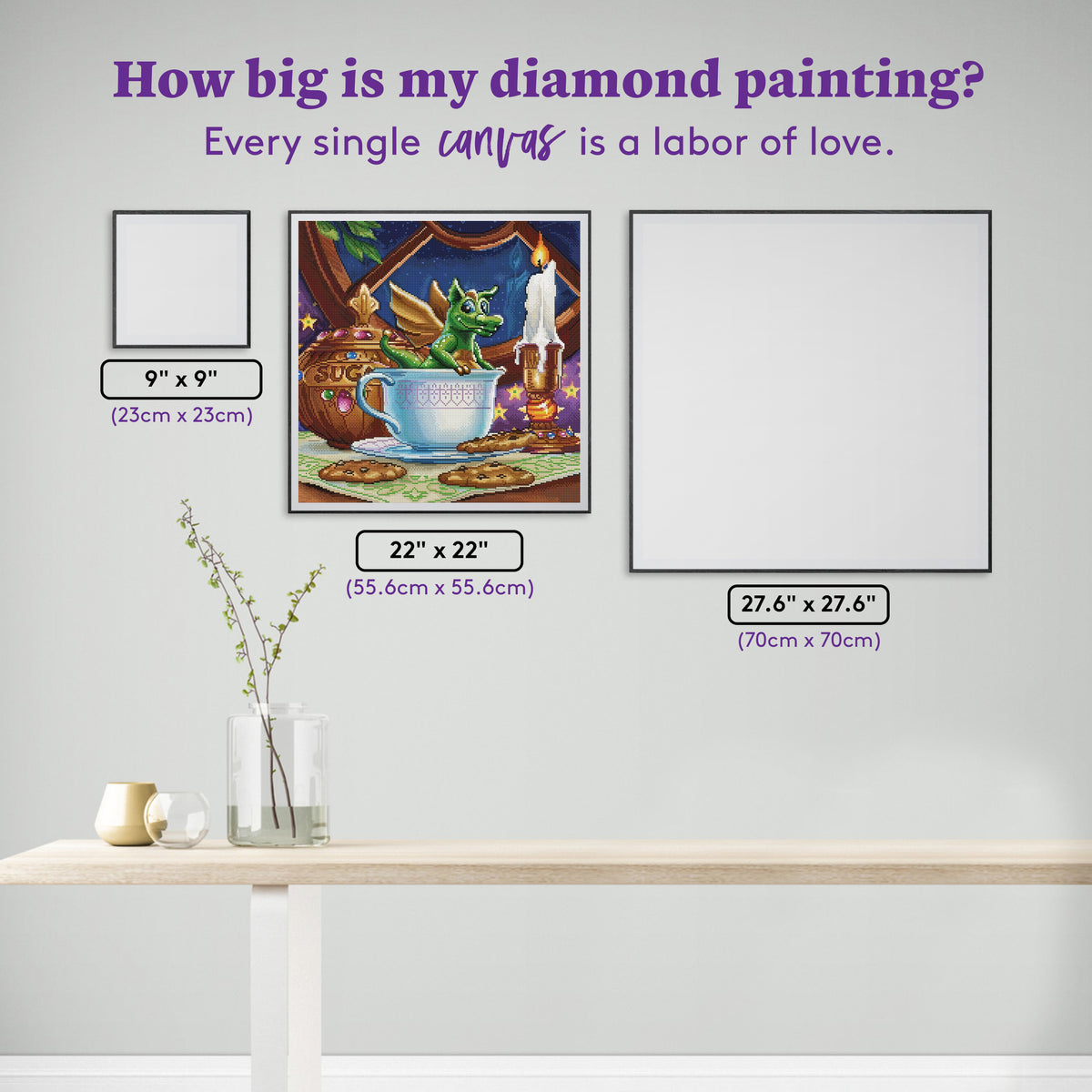 Diamond Painting Peek-a-Boo 21.5" x 21.5" (54.5cm x 54.5cm) / Round with 66 Colors including 6 ABs and 3 Iridescent Diamonds and 3 Fairy Dust Diamonds / 39,204