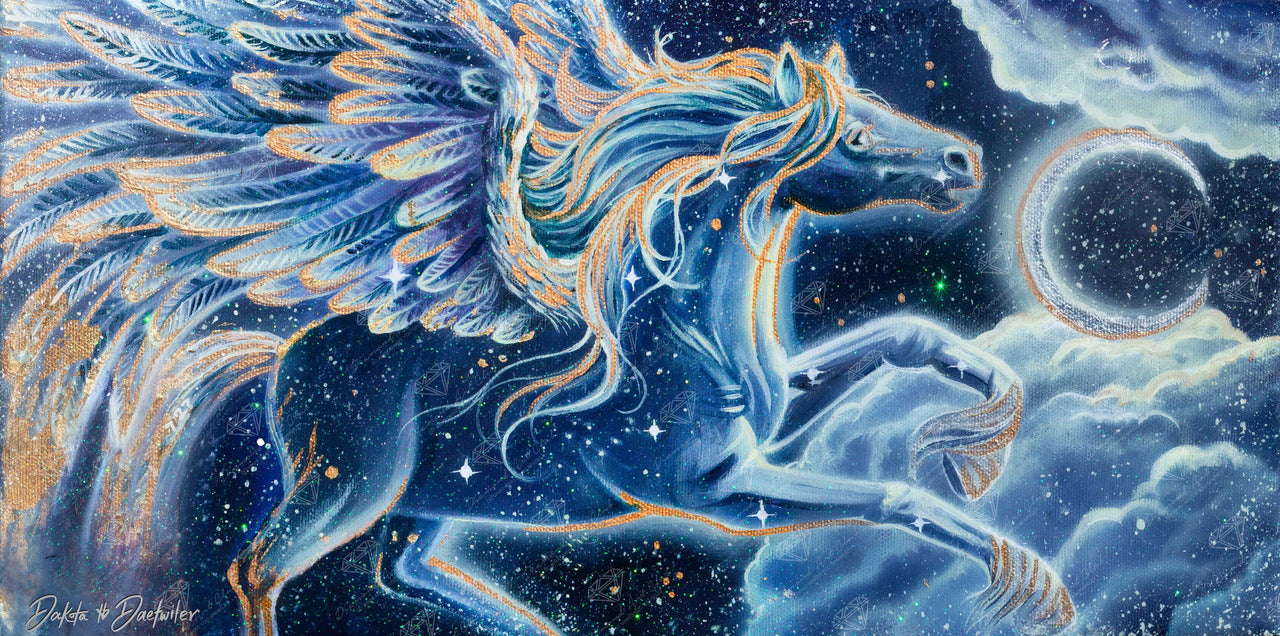 Diamond Painting Pegasus Constellation 34" x 17" (85.7cm x 42.6cm) / Round With 22 Colors Including 1 ABs and 5 Fairy Dust Diamonds and 1 Iridescent Diamonds / 46,512