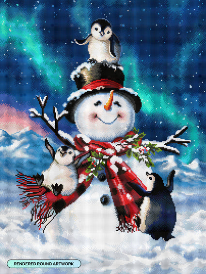 Diamond Painting Penguin Snow Day 22" x 29" (55.6cm x 73.7cm) / Round with 73 Colors including 4 ABs and 7 Fairy Dust Diamonds / 54,136