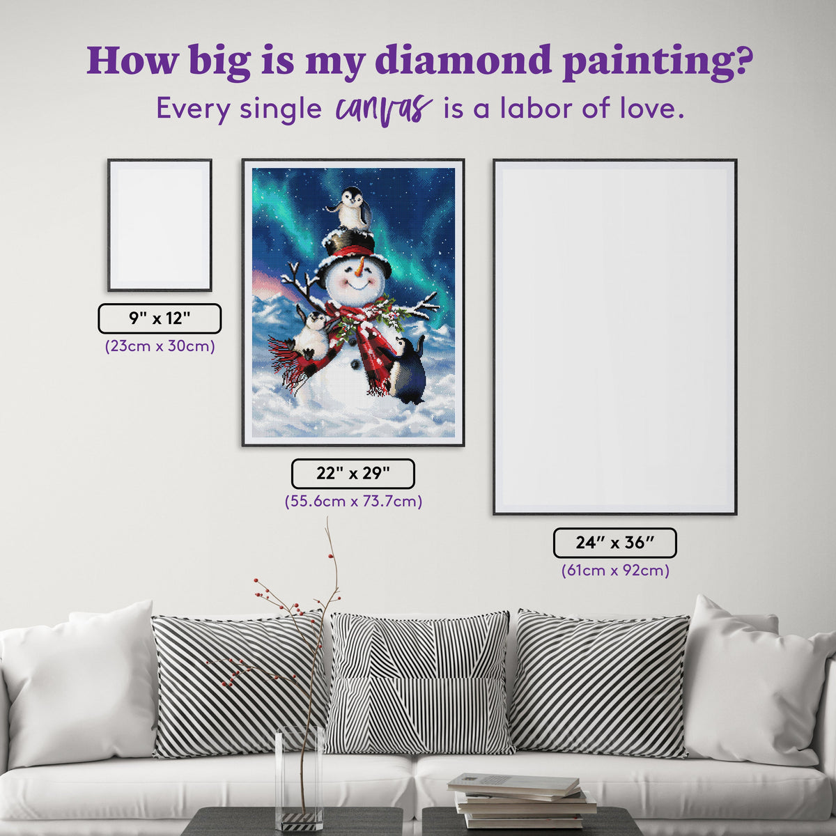 Diamond Painting Penguin Snow Day 22" x 29" (55.6cm x 73.7cm) / Round with 73 Colors including 4 ABs and 7 Fairy Dust Diamonds / 54,136