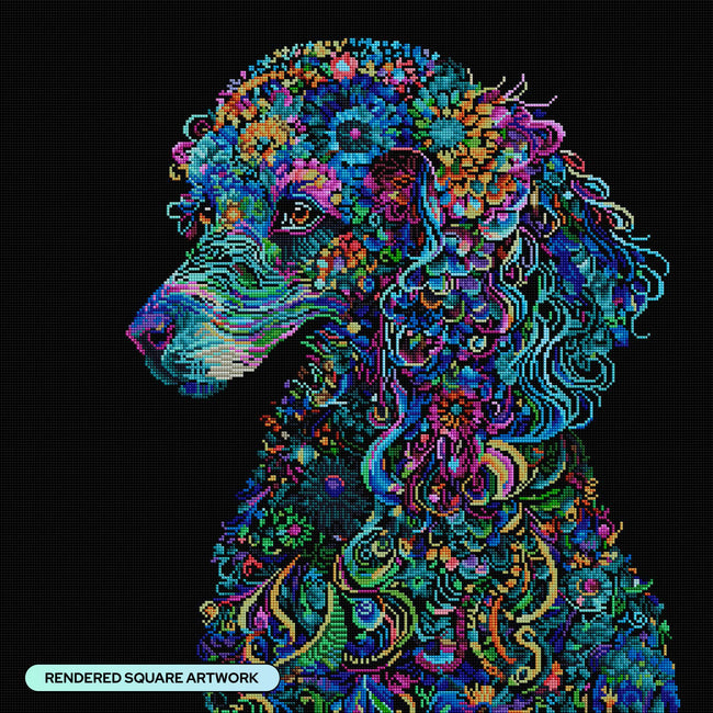 Diamond Painting Penny the Pretty Poodle 25.6" x 25.6" (65cm x 65cm) / Square with 51 Colors including 2 ABs and 4 Fairy Dust Diamonds / 68,121