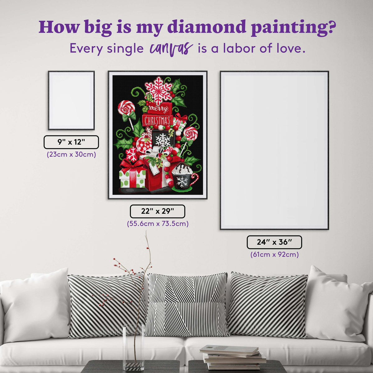 Diamond Painting Peppermint Christmas Stack 22" x 29" (55.6cm x 73.5cm) / Round with 41 Colors including 1 AB and 4 Fairy Dust Diamonds / 53,934