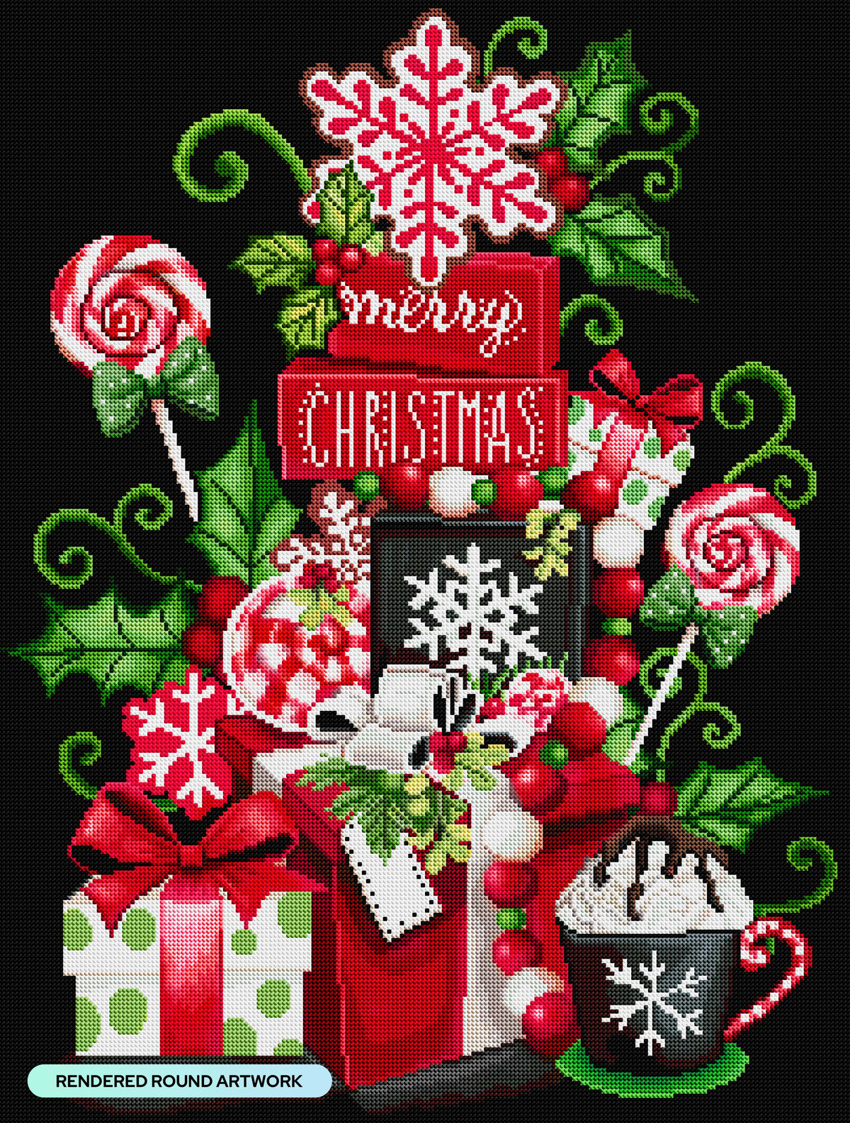 Diamond Painting Peppermint Christmas Stack 22" x 29" (55.6cm x 73.5cm) / Round with 41 Colors including 1 AB and 4 Fairy Dust Diamonds / 53,934