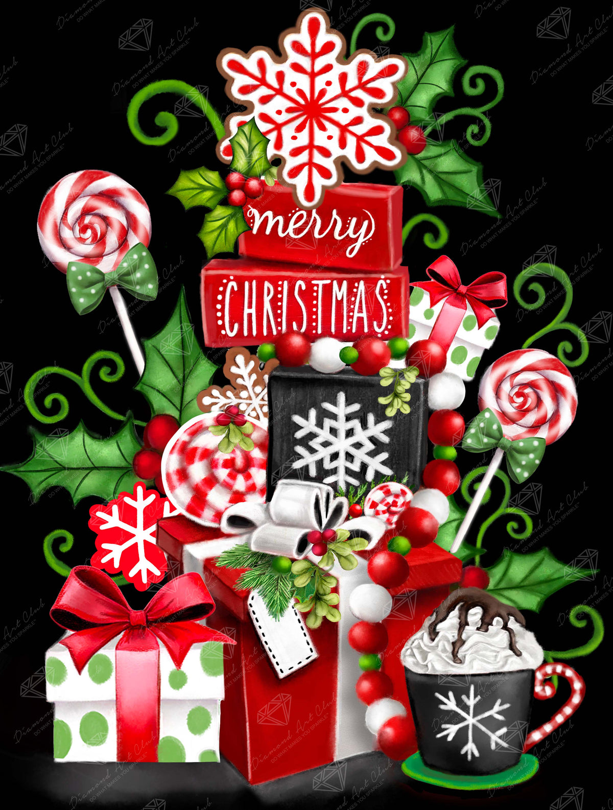 Diamond Painting Peppermint Christmas Stack 22" x 29" (55.6cm x 73.5cm) / Round with 41 Colors including 1 AB and 4 Fairy Dust Diamonds / 53,934