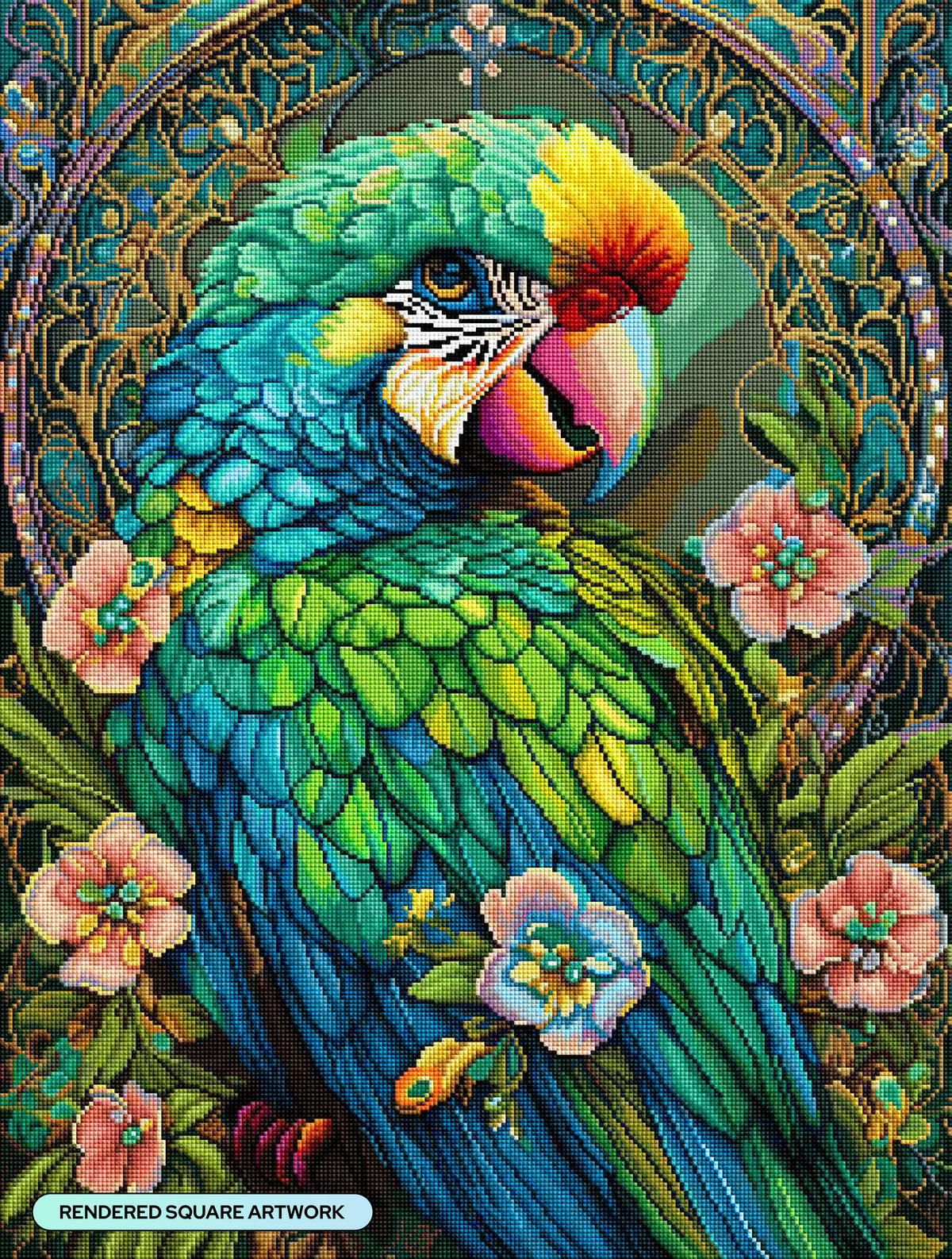 Diamond Painting Perky Parrot 22" x 29" (55.8cm x 73.7cm) / Square With 63 Colors Including 2 ABs and 4 Fairy Dust Diamonds / 66,304