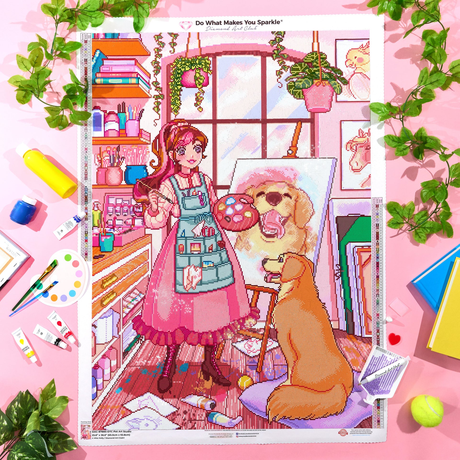 Diamond Painting Pet Art Studio 25.6" x 36.6" (65cm x 92.8cm) / Square with 82 Colors including 4 ABs and 6 Fairy Dust Diamonds / 97,353