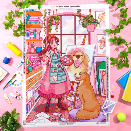 Diamond Painting Pet Art Studio 25.6" x 36.6" (65cm x 92.8cm) / Square with 82 Colors including 4 ABs and 6 Fairy Dust Diamonds / 97,353