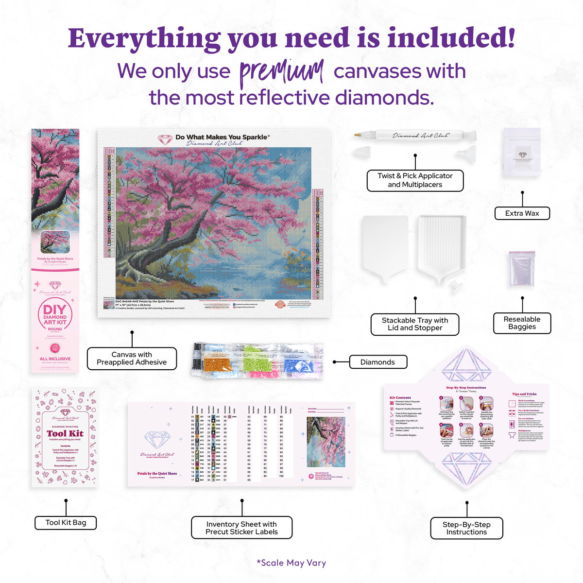 Diamond Painting Petals by the Quiet Shore 17" x 13" (42.7cm x 33cm) / Round with 35 Colors including 2 ABs and 2 Fairy Dust Diamonds / 18,600