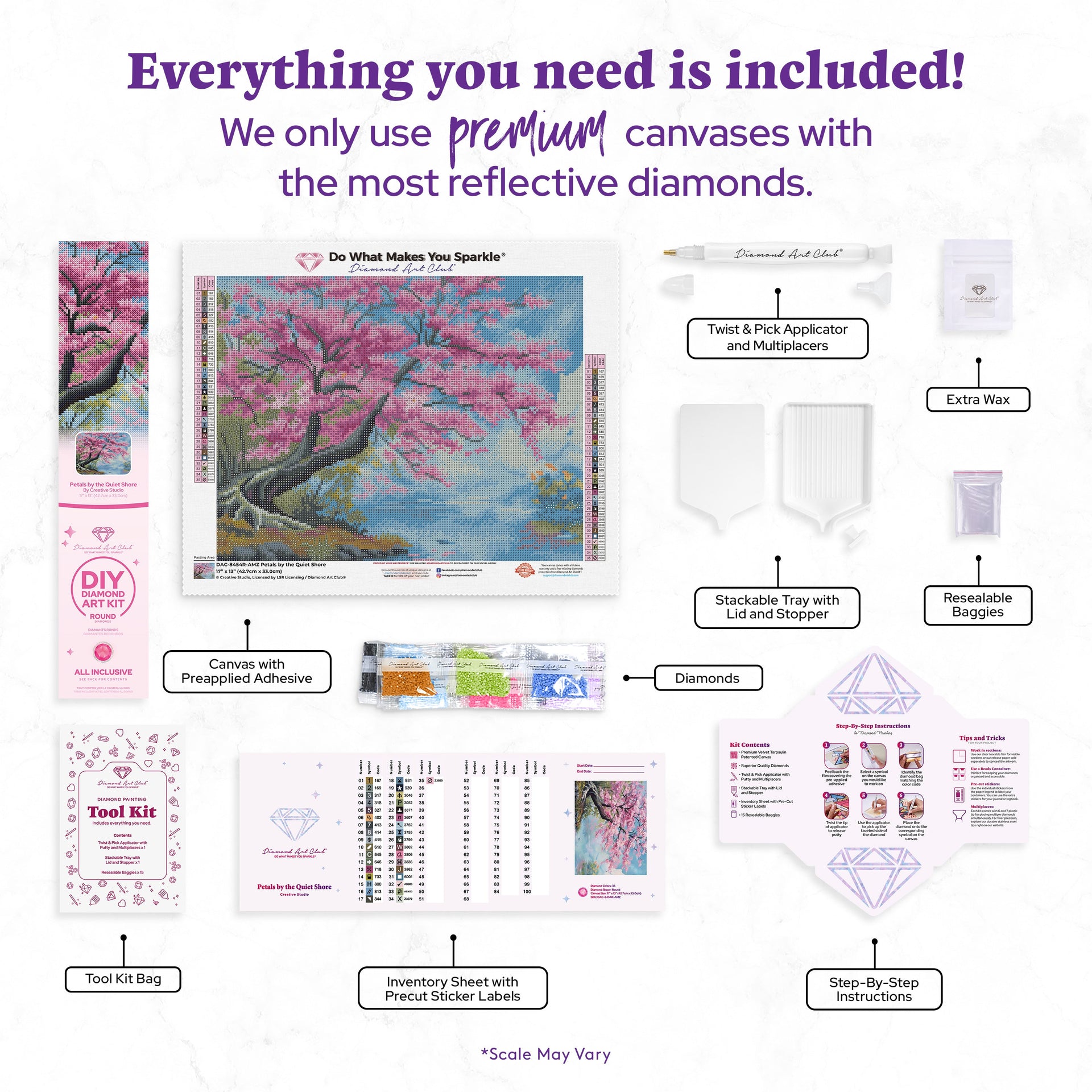 Diamond Painting Petals by the Quiet Shore 17" x 13" (42.7cm x 33cm) / Round with 35 Colors including 2 ABs and 2 Fairy Dust Diamonds / 18,600
