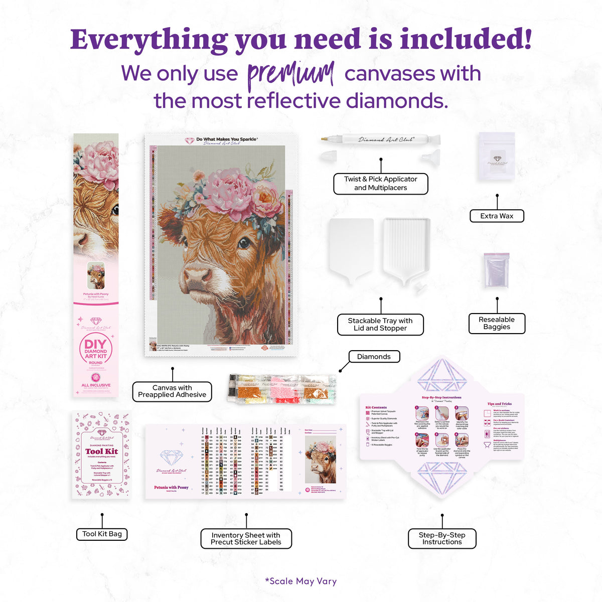 Diamond Painting Petunia with Peony 17" x 26" (42.7cm x 66cm) / Round with 78 Colors including 1 AB and 3 Fairy Dust Diamonds / 37,200