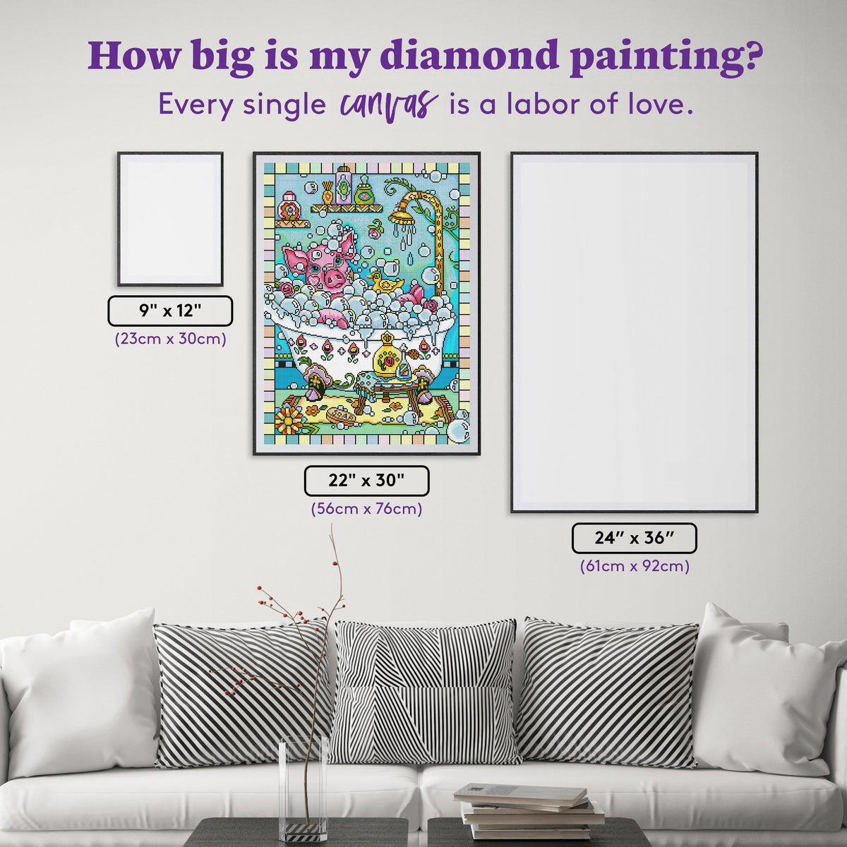 Diamond Painting Piggy In A Tub 22" x 30″ (56cm x 76cm) / Round with 49 Colors including 2 ABs / 54,128