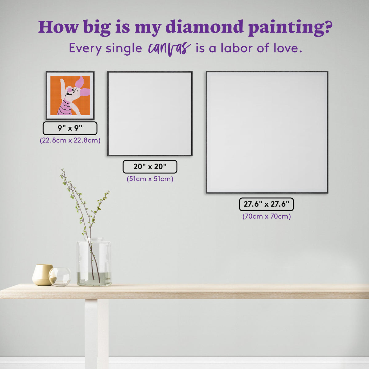 Diamond Painting Piglet 9" x 9" (22.8cm x 22.8cm) / Round with 4 Colors including 1 Fairy Dust Diamond / 6,889