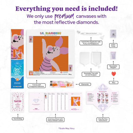 Diamond Painting Piglet 9" x 9" (22.8cm x 22.8cm) / Round with 4 Colors including 1 Fairy Dust Diamond / 6,889