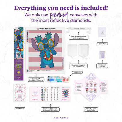 Diamond Painting Pineapple Glasses 17" x 20" (42.9cm x 50.6cm) / Round with 22 Colors including 2 ABs and 4 Fairy Dust Diamonds / 28,704