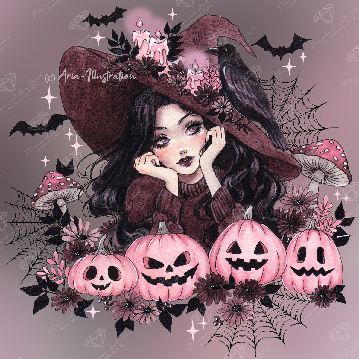 Diamond Painting Pink Halloween 22" x 22" (55.8cm x 55.8cm) / Square with 37 Colors including 1 AB and 2 Fairy Dust Diamonds / 50,176