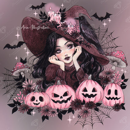 Diamond Painting Pink Halloween 22" x 22" (55.8cm x 55.8cm) / Square with 37 Colors including 1 AB and 2 Fairy Dust Diamonds / 50,176