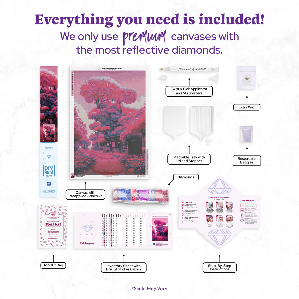 Diamond Painting Pink Treehouse 25.6" x 37.4" (65cm x 95cm) / Square with 34 Colors including 2 ABs and 2 Fairy Dust Diamonds / 99,441