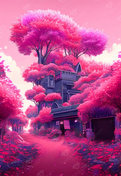 Diamond Painting Pink Treehouse 25.6" x 37.4" (65cm x 95cm) / Square with 34 Colors including 2 ABs and 2 Fairy Dust Diamonds / 99,441