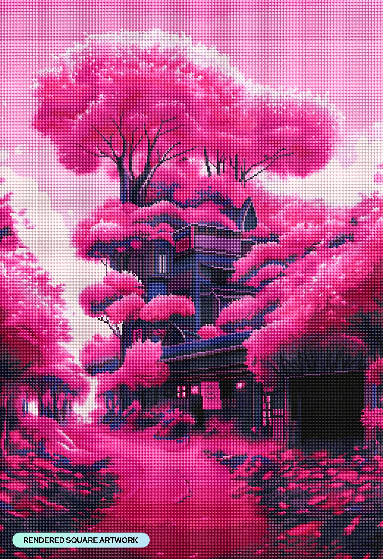 Diamond Painting Pink Treehouse 25.6" x 37.4" (65cm x 95cm) / Square with 34 Colors including 2 ABs and 2 Fairy Dust Diamonds / 99,441