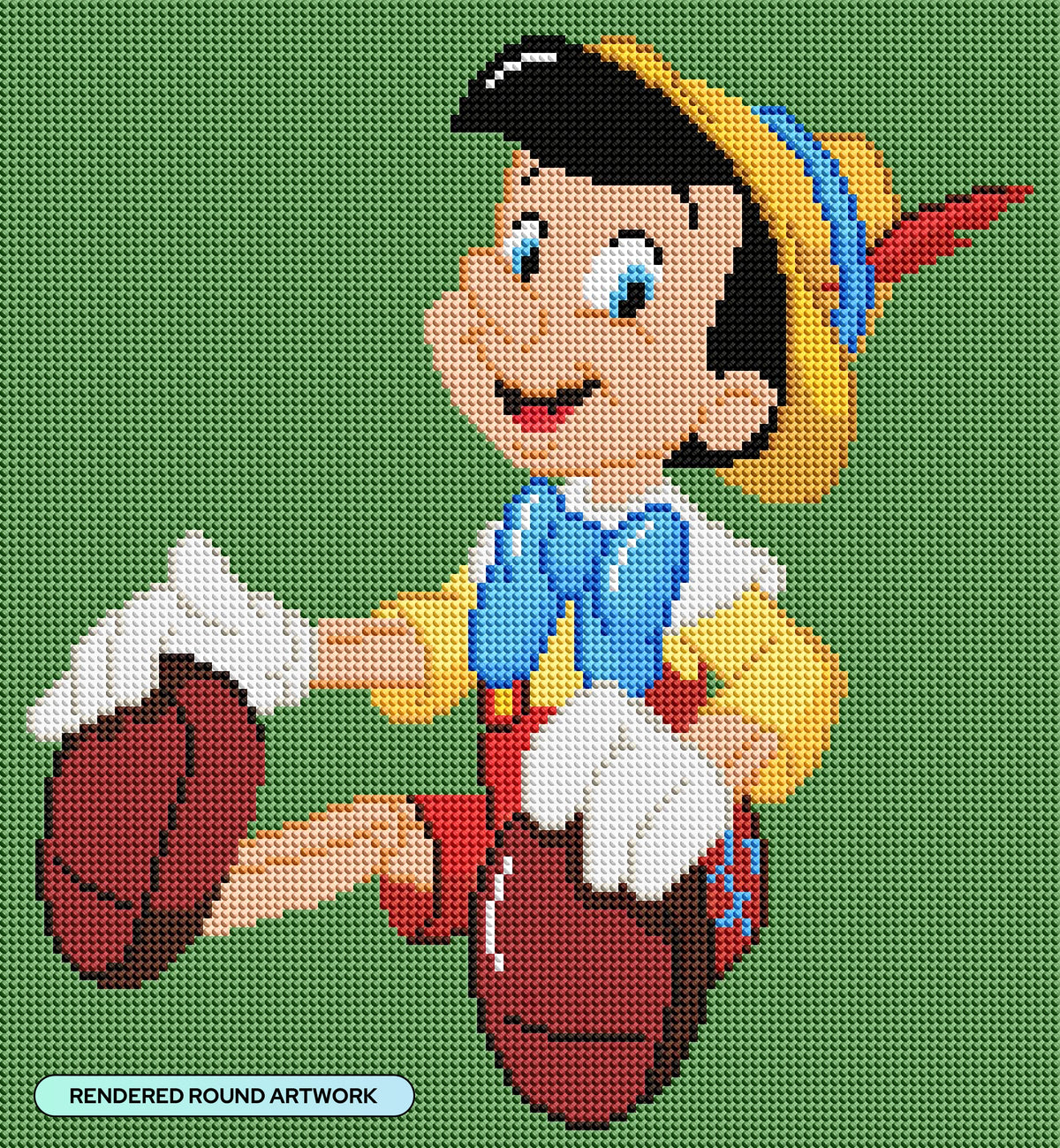 Diamond Painting Pinocchio 13" x 14" (33cm x 35.8cm) / Round with 18 Colors including 1 AB and 1 Fairy Dust Diamond / 15,600