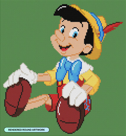 Diamond Painting Pinocchio 13" x 14" (33cm x 35.8cm) / Round with 18 Colors including 1 AB and 1 Fairy Dust Diamond / 15,600