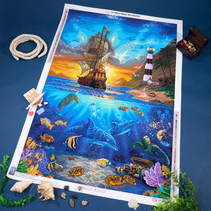 Diamond Painting Pirate's Lighthouse 27.6" x 41.3" (69.9cm x 104.8cm) / Square with 66 Colors including 1 AB and 4 Fairy Dust Diamonds / 118,301