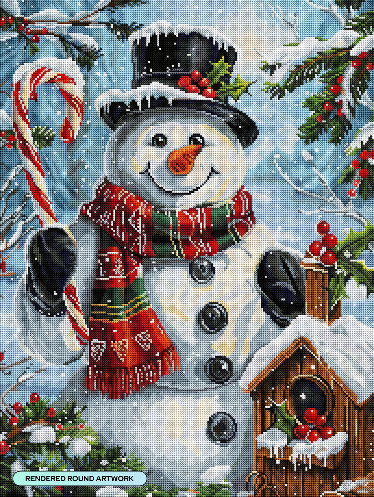 Diamond Painting Plaid Scarf Snowman 22" x 29" (55.6cm x 73.7cm) / Round with 51 Colors including 2 ABs and 2 Fairy Dust Diamonds / 54,136