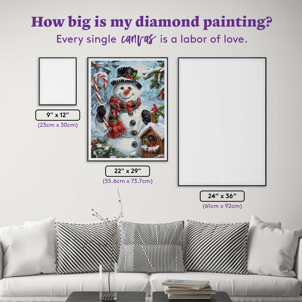 Diamond Painting Plaid Scarf Snowman 22" x 29" (55.6cm x 73.7cm) / Round with 51 Colors including 2 ABs and 2 Fairy Dust Diamonds / 54,136