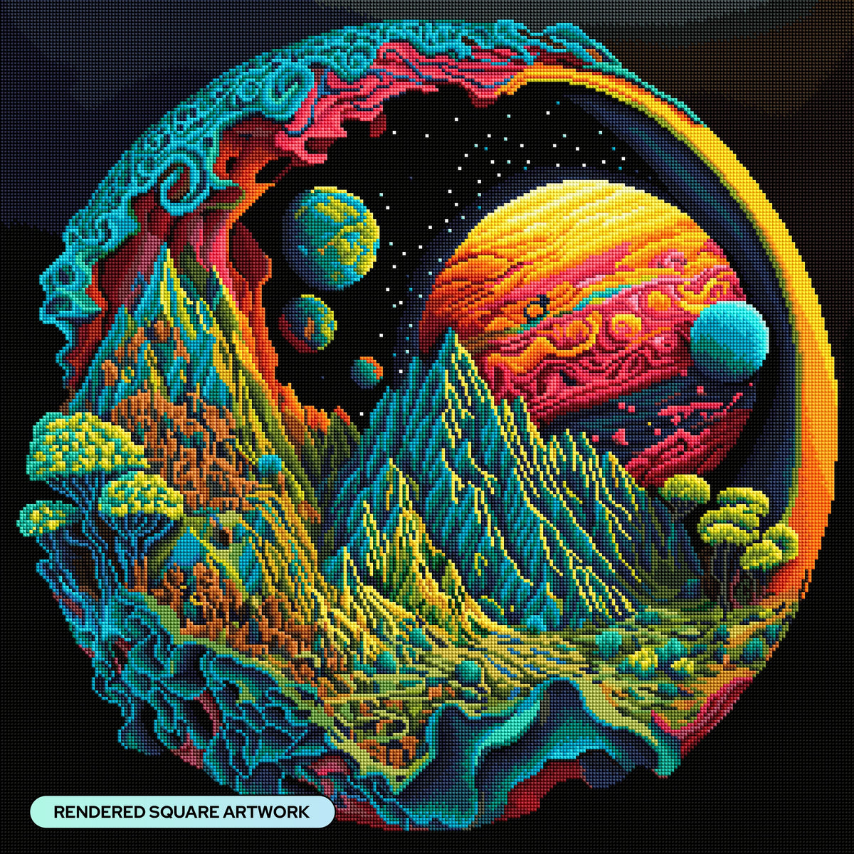 Diamond Painting Plastic Planet 25.6" x 25.6" (65cm x 65cm) / Square with 53 Colors including 3 ABs and 4 Fairy Dust Diamonds / 68,121