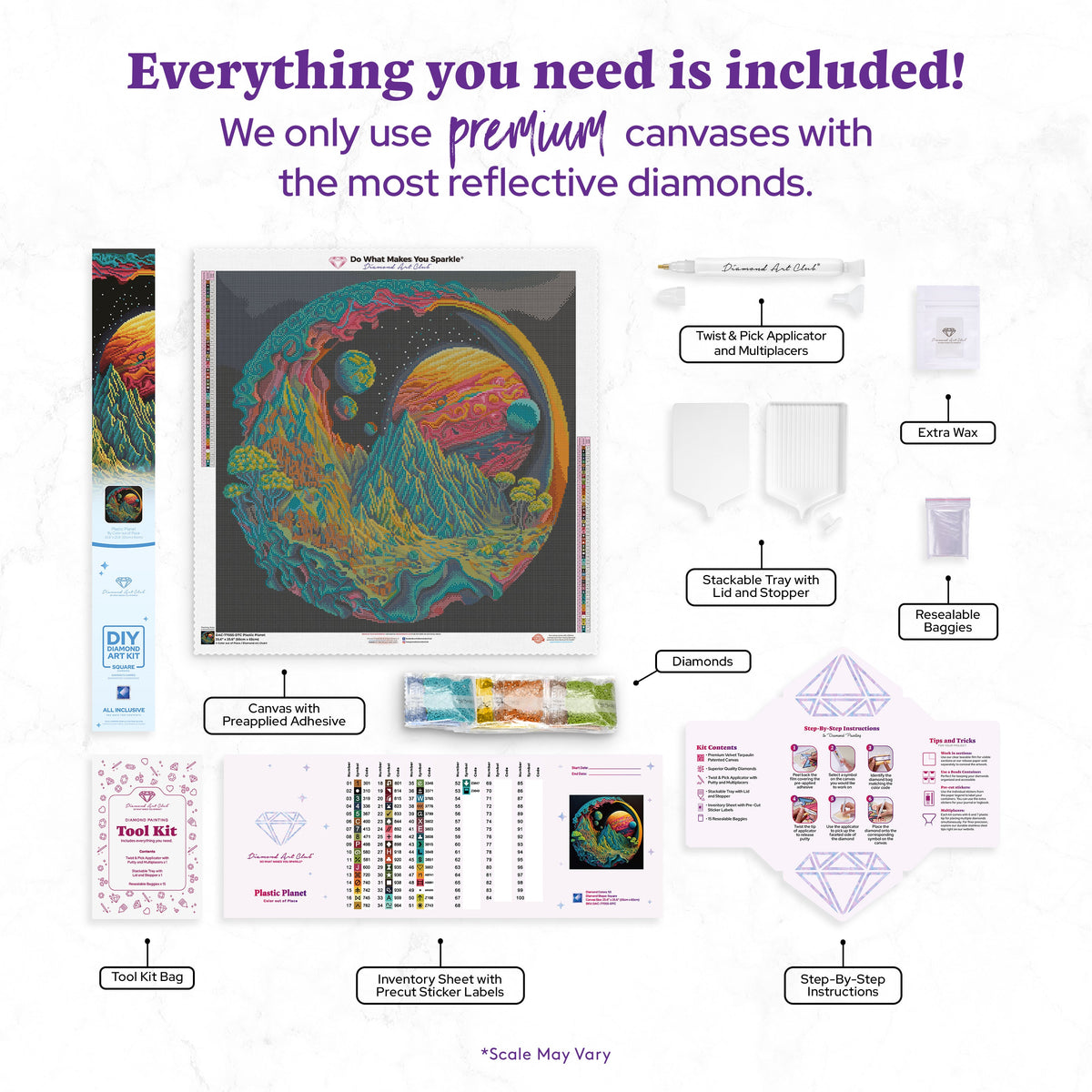 Diamond Painting Plastic Planet 25.6" x 25.6" (65cm x 65cm) / Square with 53 Colors including 3 ABs and 4 Fairy Dust Diamonds / 68,121