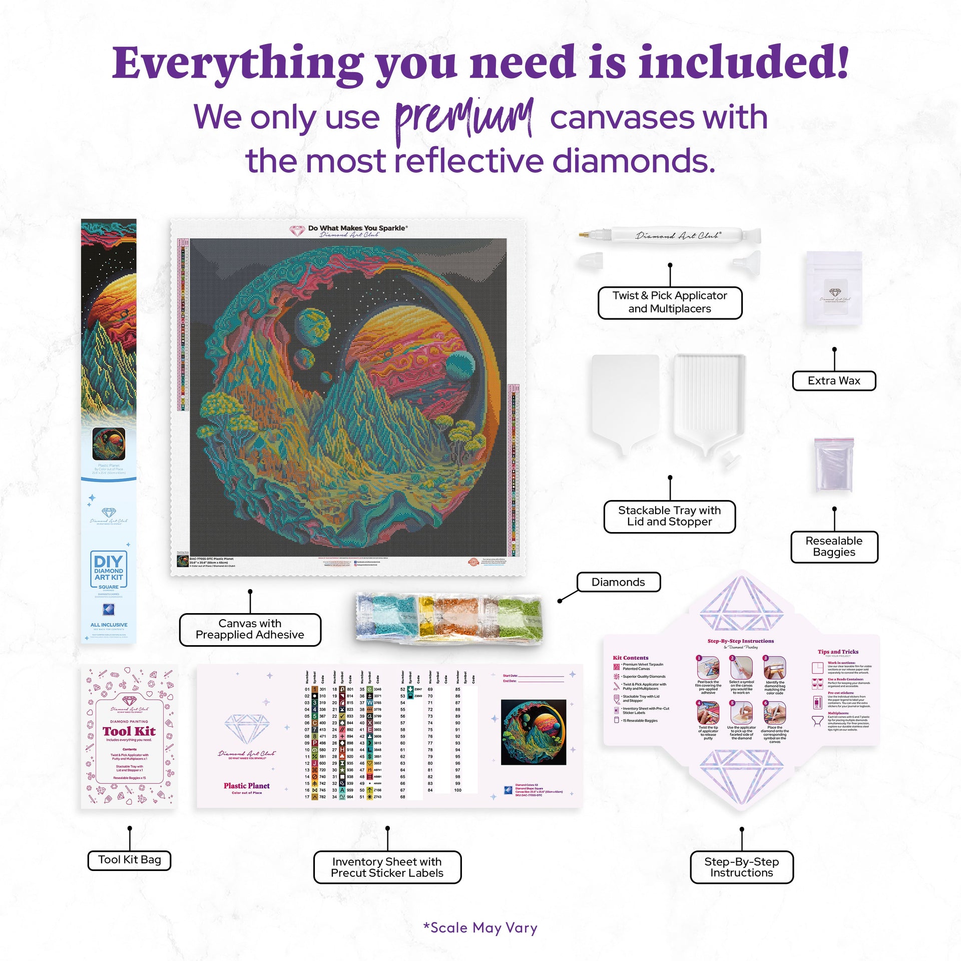 Diamond Painting Plastic Planet 25.6" x 25.6" (65cm x 65cm) / Square with 53 Colors including 3 ABs and 4 Fairy Dust Diamonds / 68,121