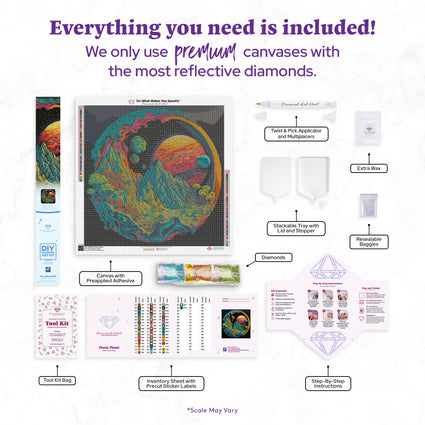 Diamond Painting Plastic Planet 25.6" x 25.6" (65cm x 65cm) / Square with 53 Colors including 3 ABs and 4 Fairy Dust Diamonds / 68,121